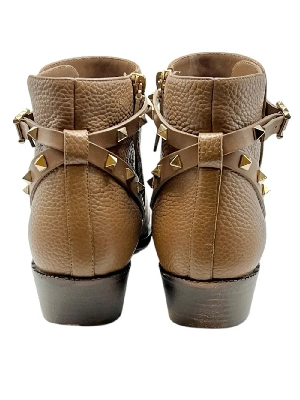 Valentino Rockstud Harness Leather Ankle Boots Poudre Tan EU 41 US 10.5